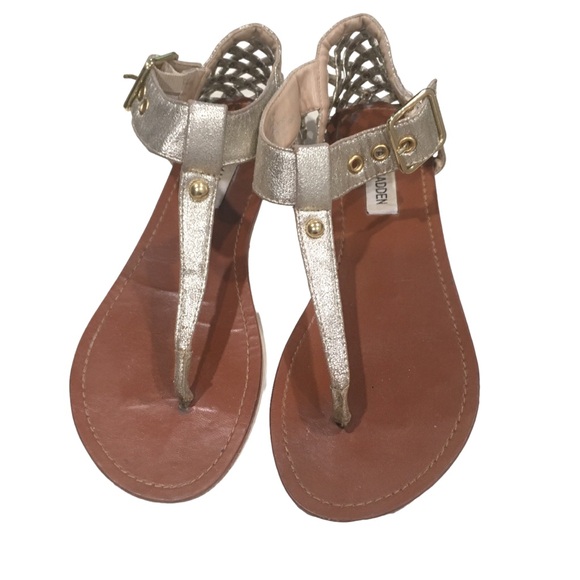 Steve Madden Gold Mettalic Netted Flat Sandals Shoes 7 - Picture 2 of 6